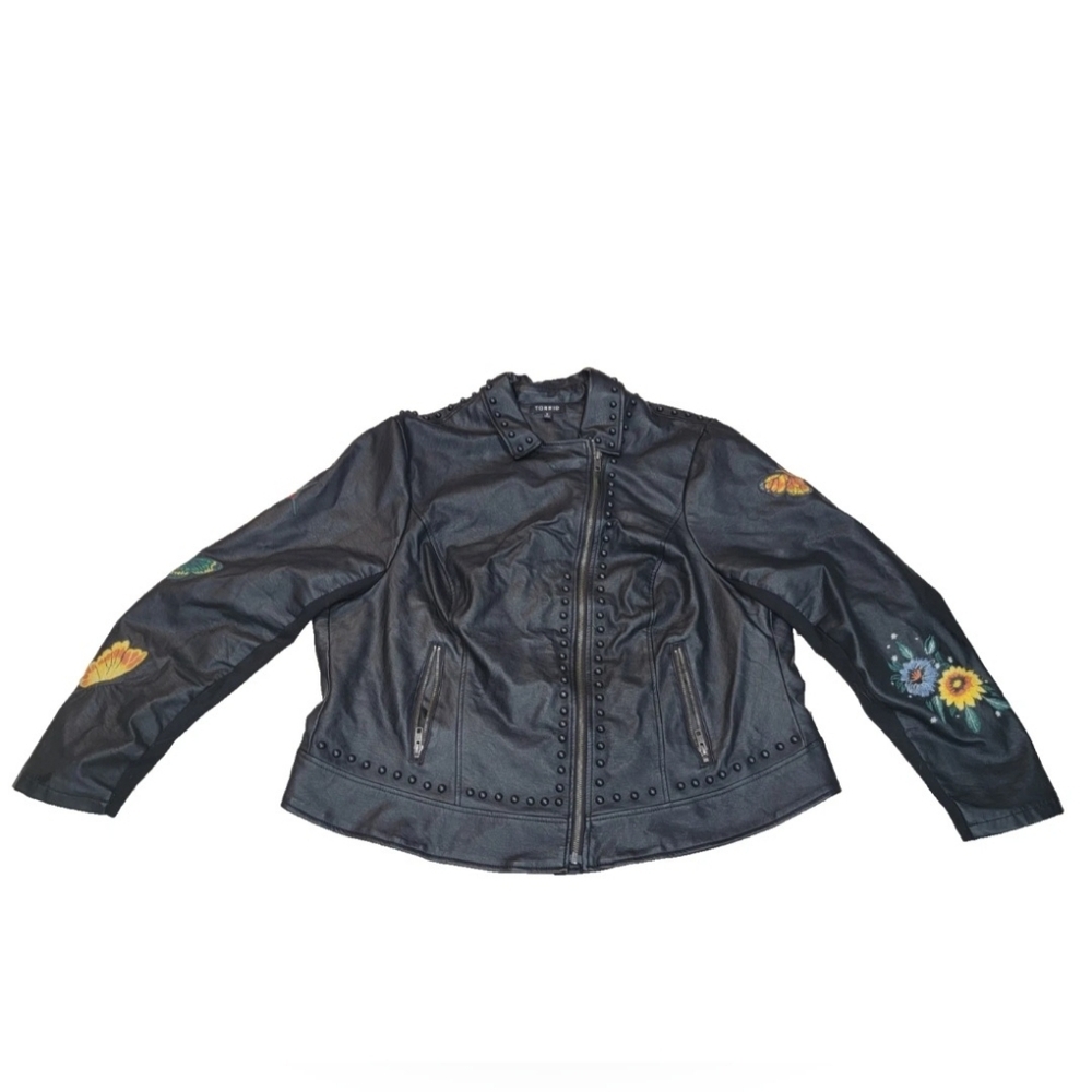 NWOT Torrid Black Faux Leather Jacket with Floral Embroidery Sz 2 (18/20) - Picture 3 of 3